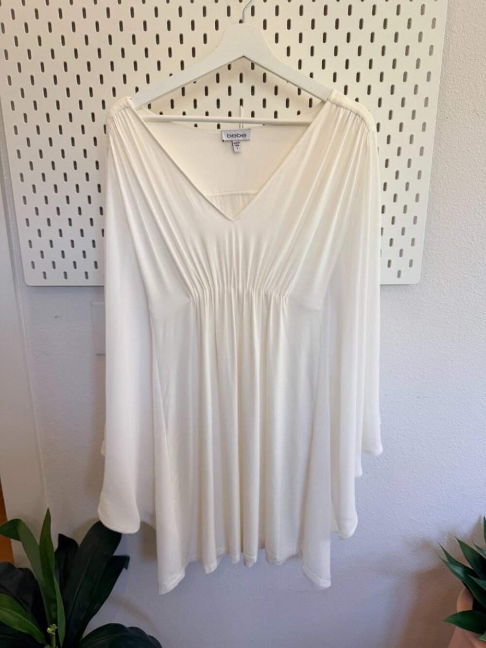 bebe Charline Chiffon-Sleeve Draped Babydoll Mini Dress Size S